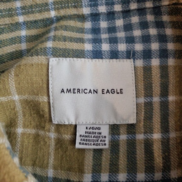 American Eagle Shirt Large Yellow Plaid Flannel Shacket Casual Cozy Fall - Picture 9 of 10